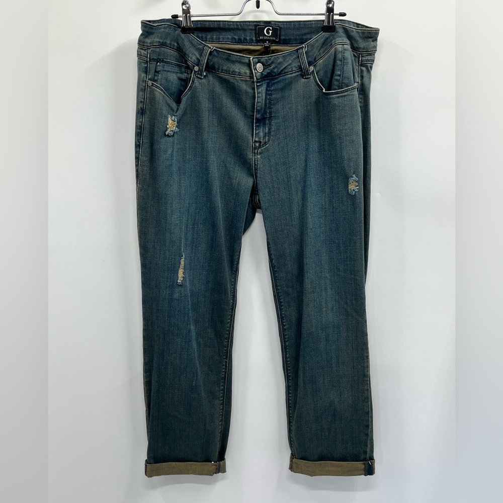 Womens G by Giuliana Distressed Dark Wash Striaght Leg Denim Jeans Size 16 - Picture 1 of 11